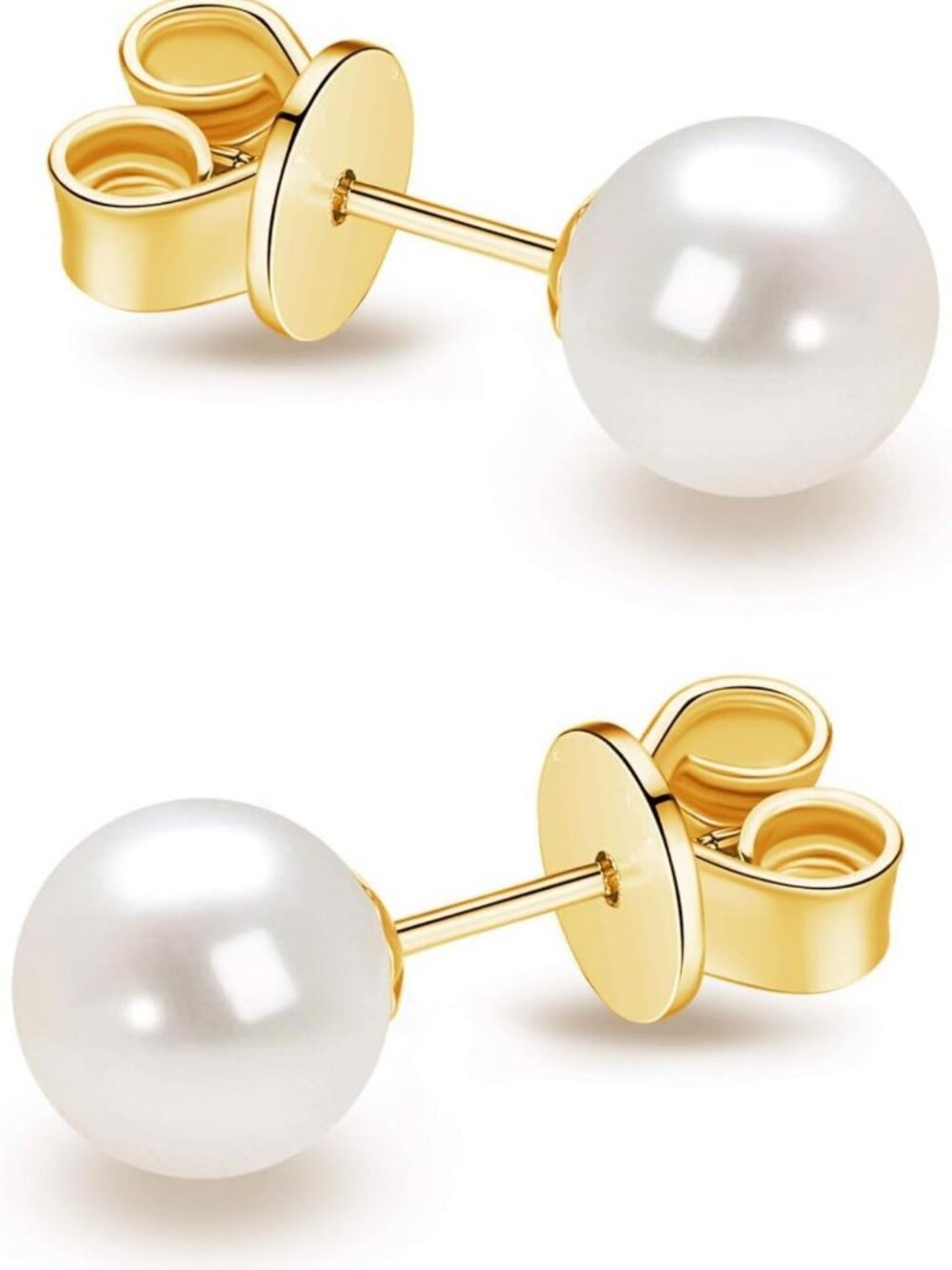 Elegant 14K Gold Freshwater Cultured White Pearl Stud Earrings for Women & Girls